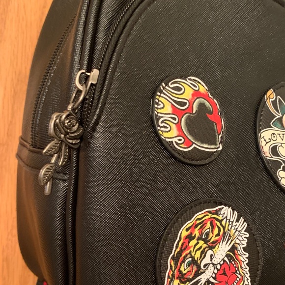 Ed Hardy Black Backpack with Bold Patches Fully adjustable Straps Vegan - Picture 5 of 7